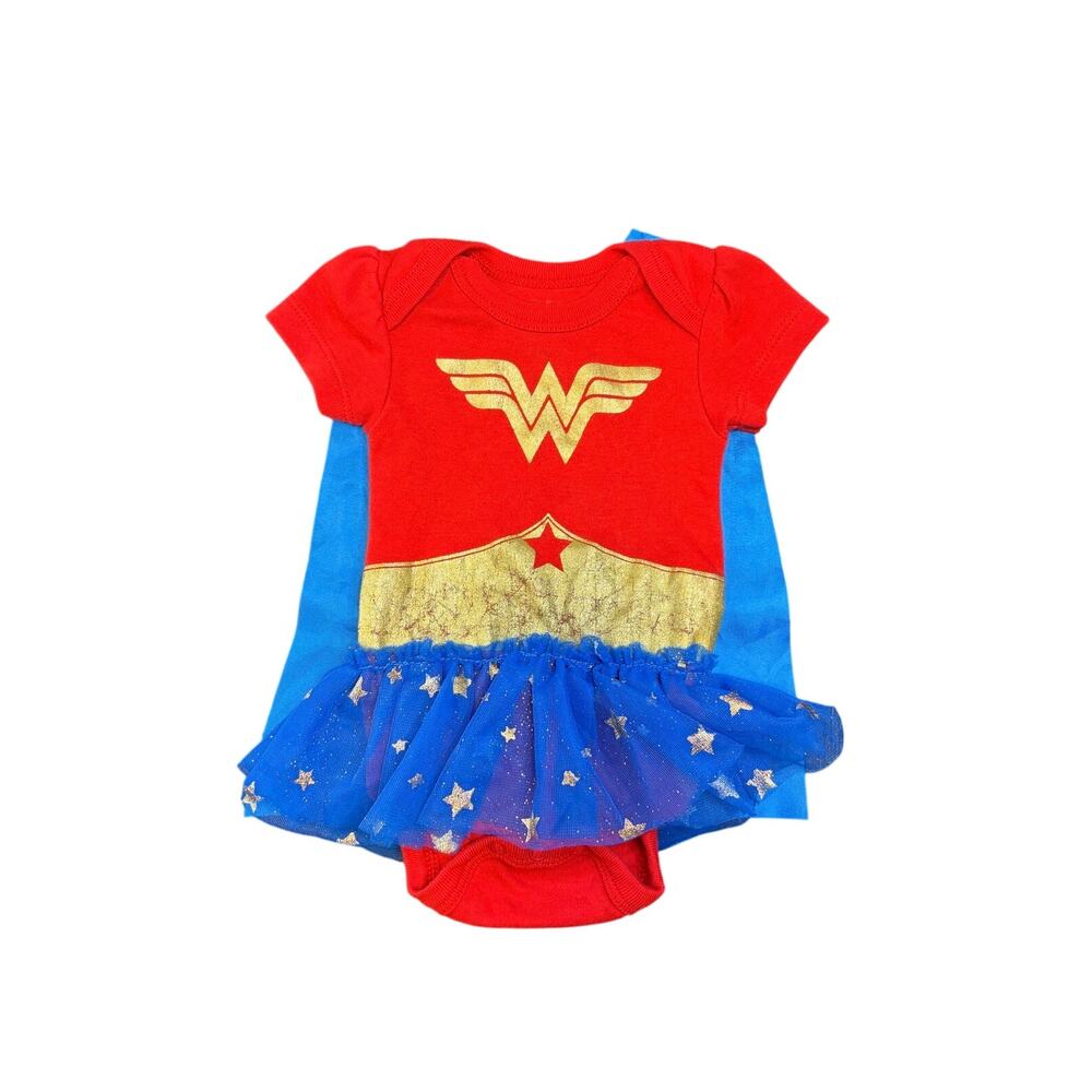 DC Comics Wonder Woman Baby Infant Red Bodysuit with Blue Cape - 0-3 Months